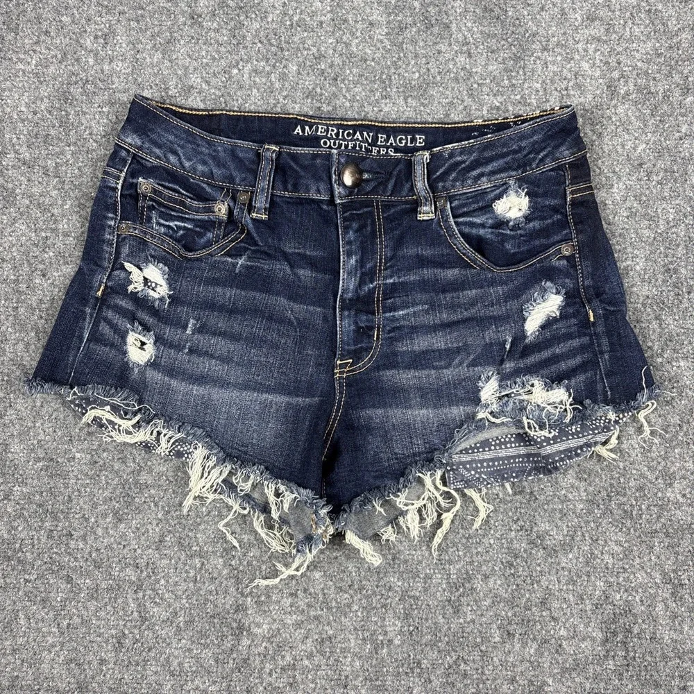 American Eagle Hi-Rise Festival Distressed Denim Cutoff Shorts Women's Size 8